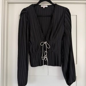 Wayf Black Pleated Blouse with Tie Detail